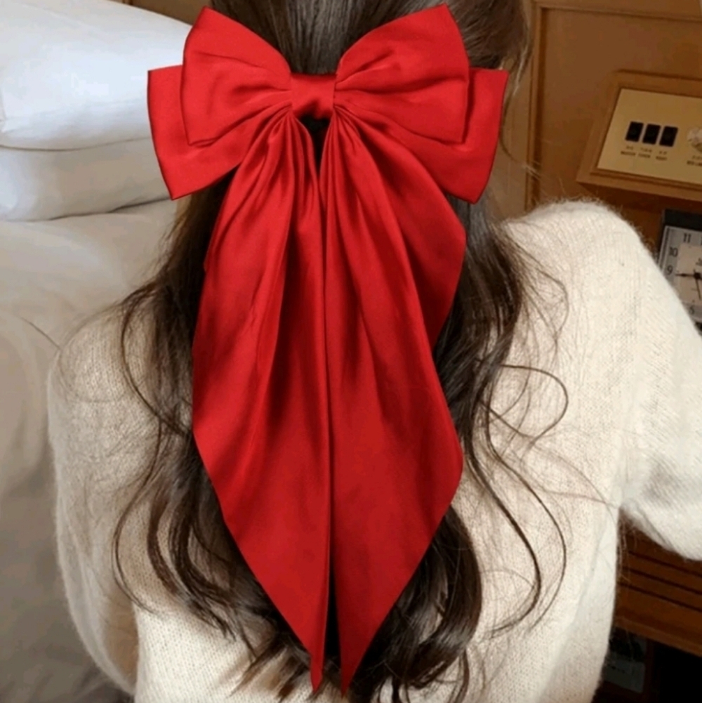 Elegant Large Red Bow Satin Hair Clip